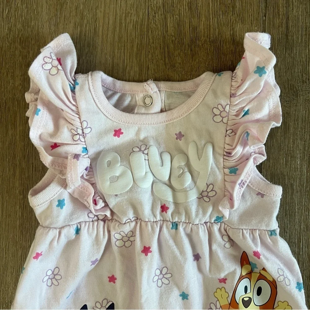 Bluey Baby Girl Ruffle Jumpsuit - Pink Floral - 3/6M - Picture 3 of 7